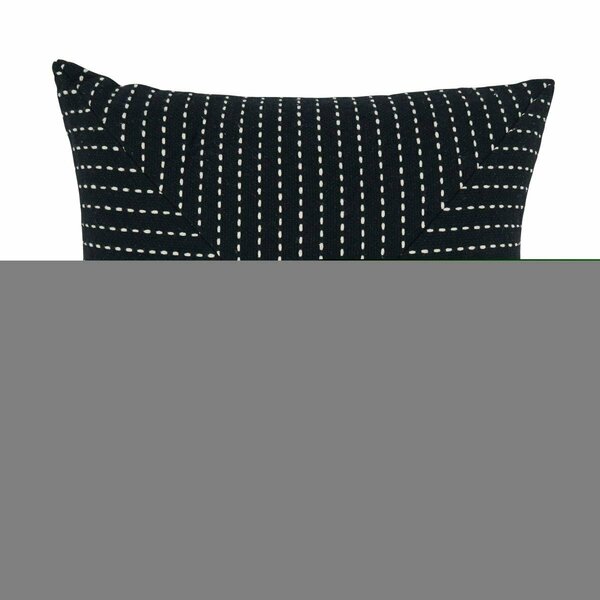 Saro 18 in. Patchwork Stitch Square Throw Pillow with Down Filling Black 5034.BK18SD